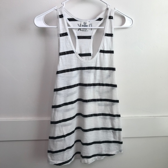 PINK Victoria's Secret Tops - Victoria’s Secret Pink White & Black Sequin Stripe Tank Top